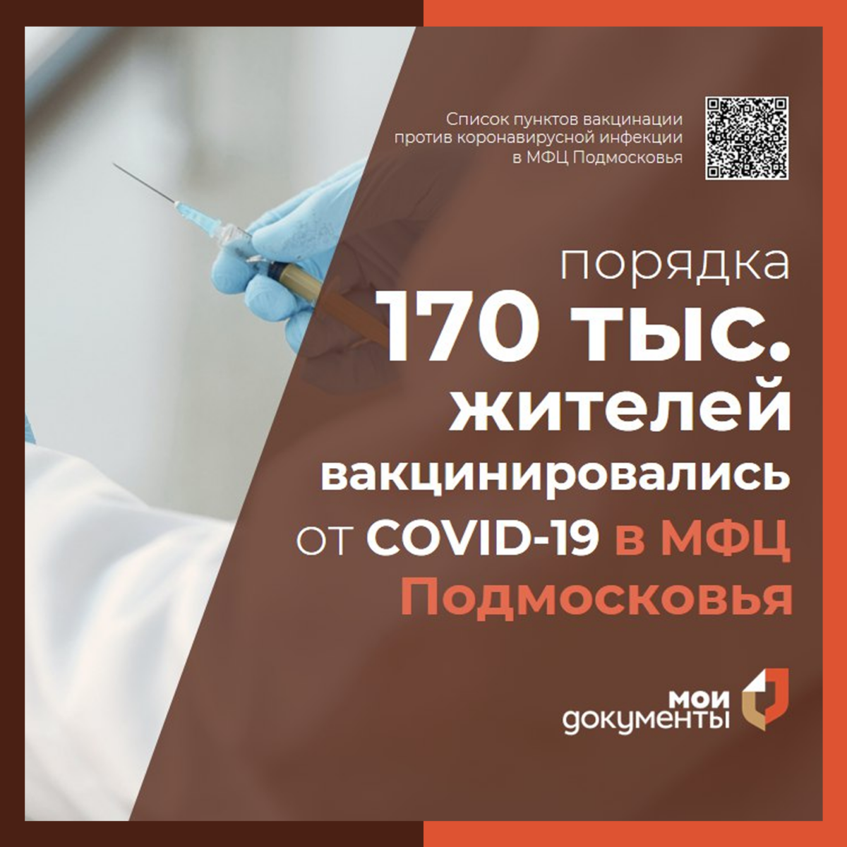 ? Порядка 170 тысяч жителей Подмосковья за год вакцинировались от COVID-19 в МФЦ